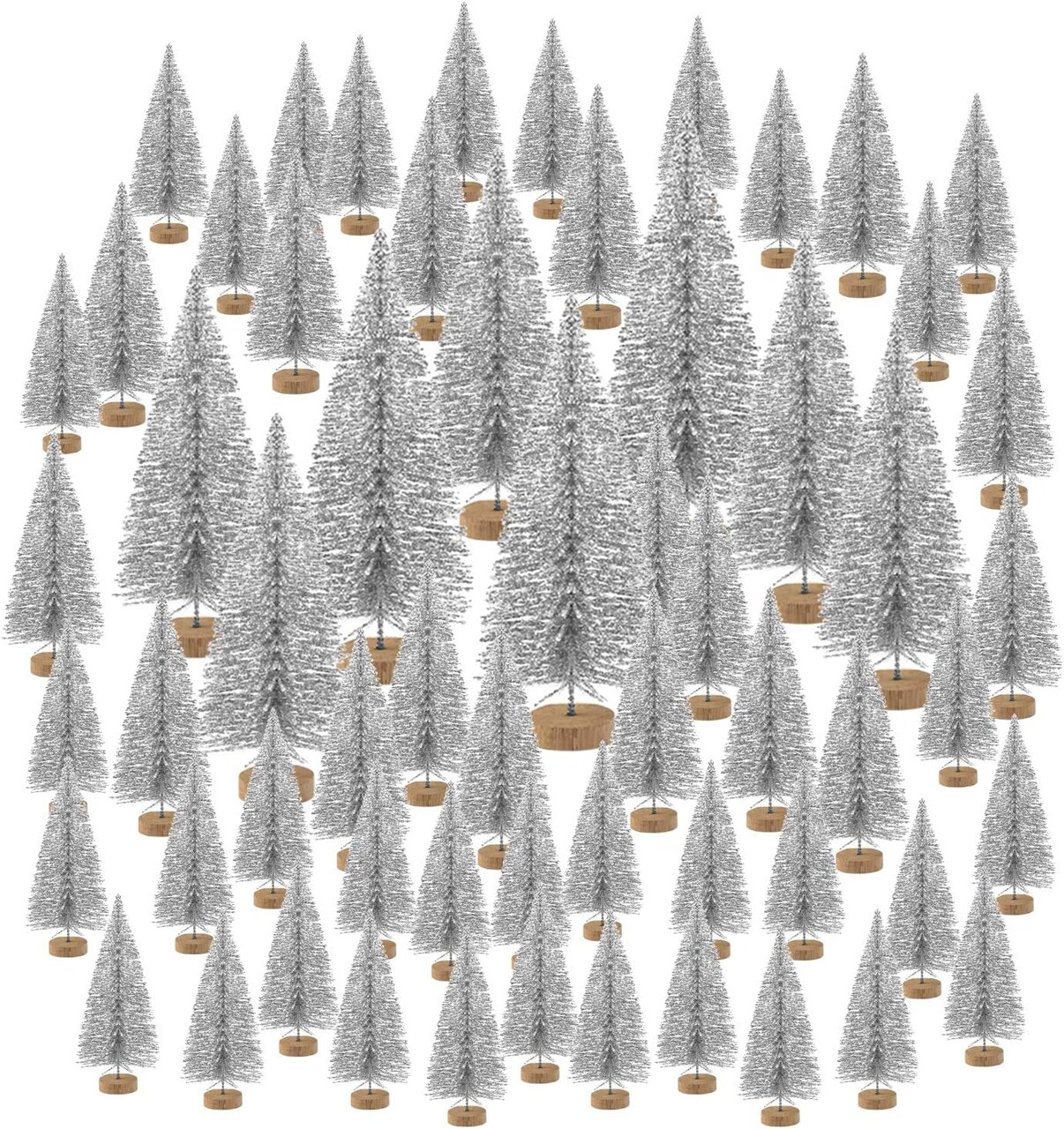 60 Pcs Mini Christmas Trees Bottle Brush Trees Tabletop (Silver) 8.66"D x 5.91"W x 1.57"H